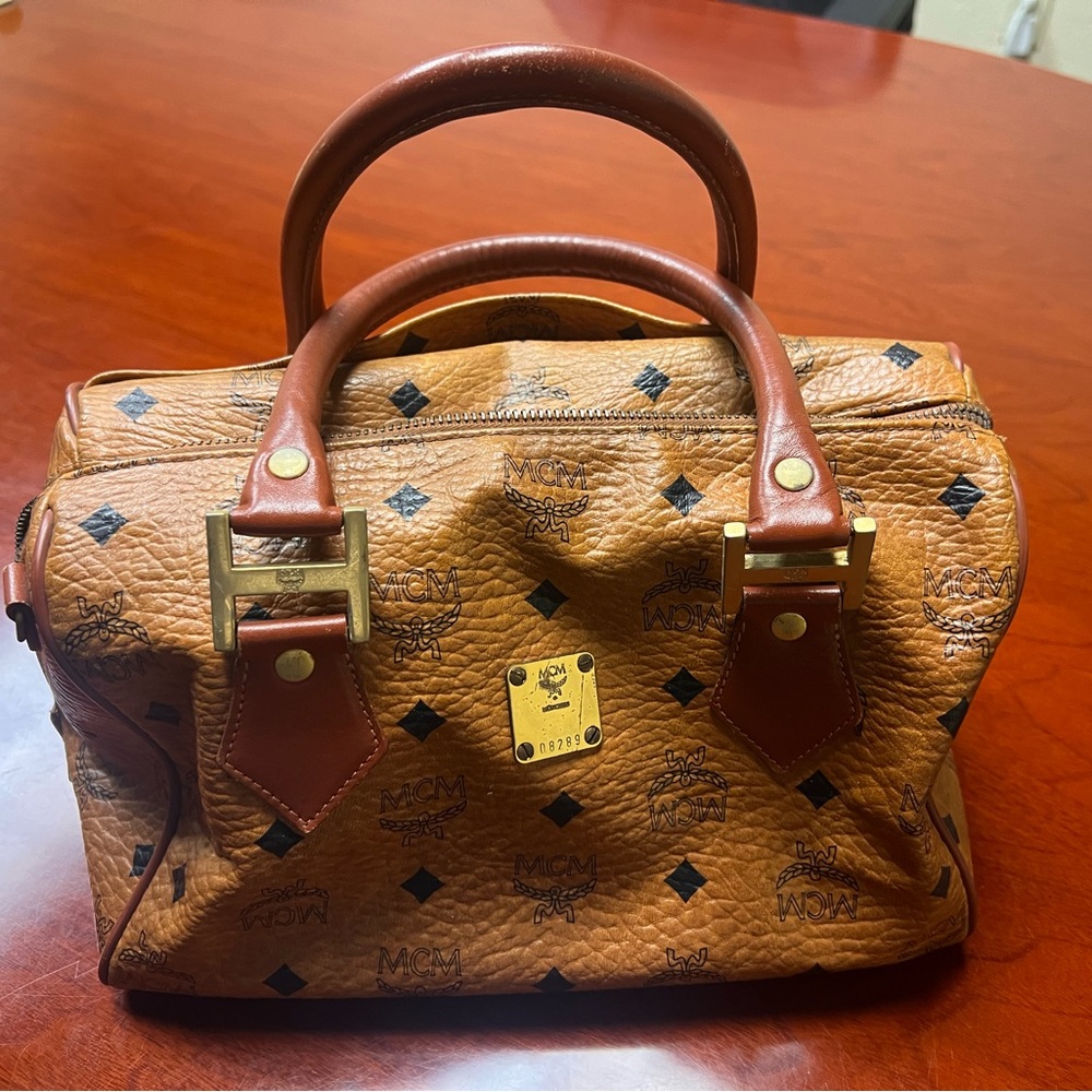 MCM Visetos Boston Brown Canvas handbag